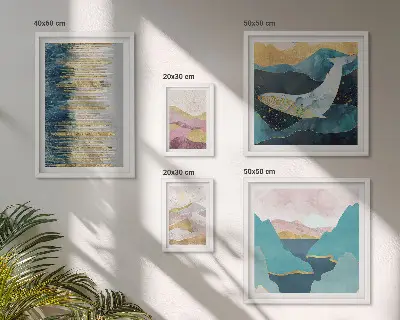 Galeria de quadros para parede montanhas abstratas em estilo moderno no tom mar