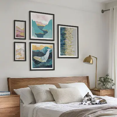 Galeria de quadros para parede montanhas abstratas em estilo moderno no tom mar