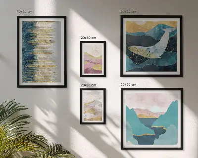 Galeria de quadros para parede montanhas abstratas em estilo moderno no tom mar