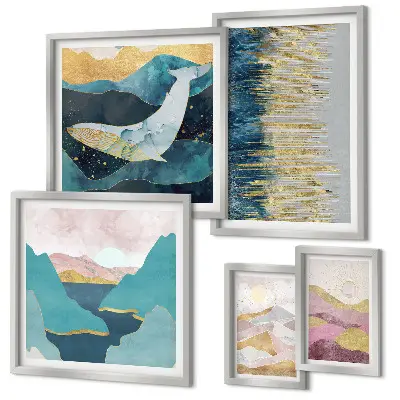 Galeria de quadros para parede montanhas abstratas em estilo moderno no tom mar
