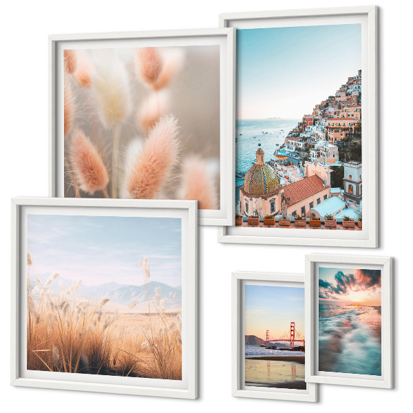 Conjunto de 5 quadros com moldura Paisagens costeiras natureza