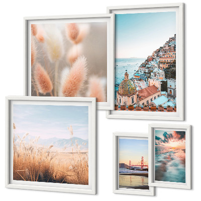 Conjunto de 5 quadros com moldura Paisagens costeiras natureza