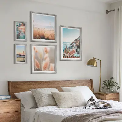 Conjunto de 5 quadros com moldura com paisagens de natureza costeira