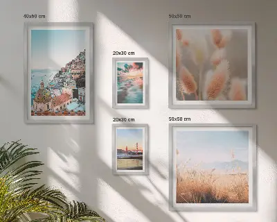 Conjunto de 5 quadros com moldura com paisagens de natureza costeira