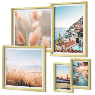 Conjunto de 5 quadros com moldura com paisagens de natureza costeira