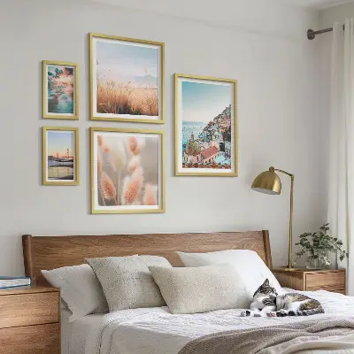 Conjunto de 5 quadros com moldura com paisagens de natureza costeira