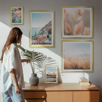Conjunto de 5 quadros com moldura com paisagens de natureza costeira
