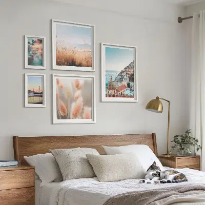 Conjunto de 5 quadros com moldura com paisagens de natureza costeira