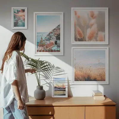 Conjunto de 5 quadros com moldura com paisagens de natureza costeira