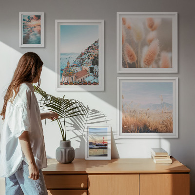 Conjunto de 5 quadros com moldura Paisagens costeiras natureza
