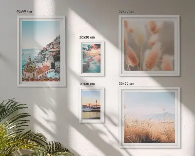 Conjunto de 5 quadros com moldura com paisagens de natureza costeira