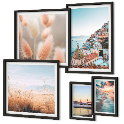 Conjunto de 5 quadros com moldura Paisagens costeiras natureza