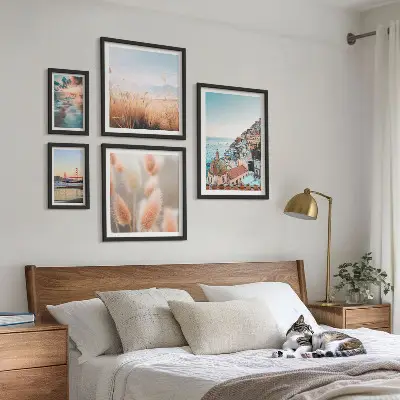 Conjunto de 5 quadros com moldura com paisagens de natureza costeira