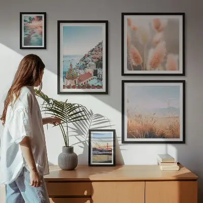 Conjunto de 5 quadros com moldura com paisagens de natureza costeira