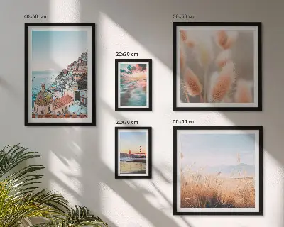 Conjunto de 5 quadros com moldura com paisagens de natureza costeira
