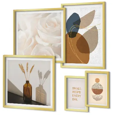 Conjunto de 5 quadros decorativos com estampas de plantas em estilo boho
