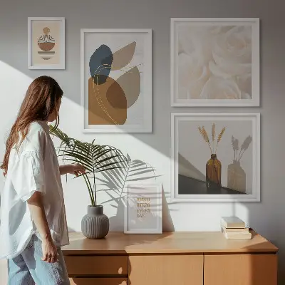 Conjunto de 5 quadros decorativos com estampas de plantas em estilo boho