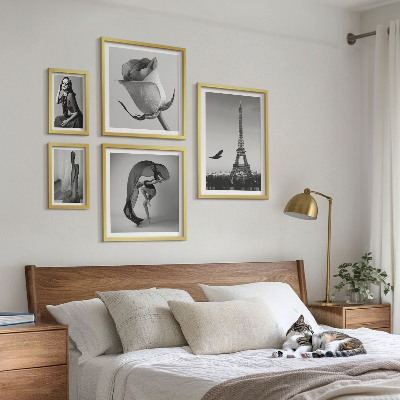 Conjunto de 5 quadros com moldura Elegante Paris em preto e branco