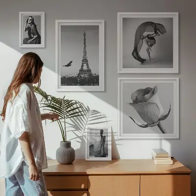 Conjunto de 5 quadros com moldura estampa elegante de Paris em preto e branco