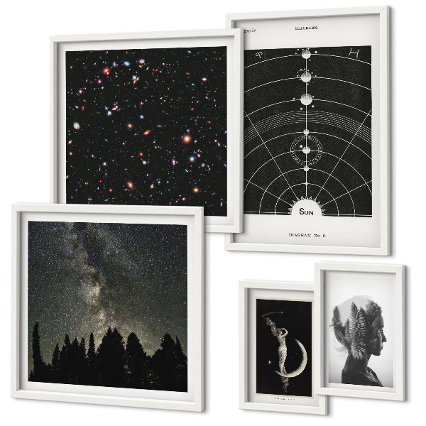 Conjunto de 5 quadros decorativos Inspirações cósmicas da galáxia
