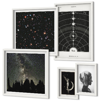 Conjunto de 5 quadros decorativos Inspirações cósmicas da galáxia