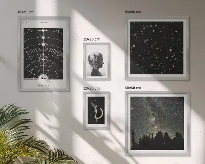 Conjunto de 5 quadros decorativos com tema de inspirações cósmicas da galáxia