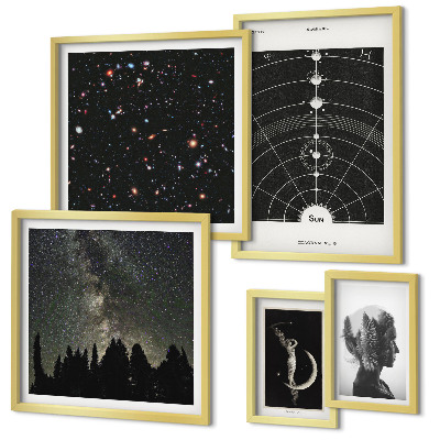 Conjunto de 5 quadros decorativos Inspirações cósmicas da galáxia