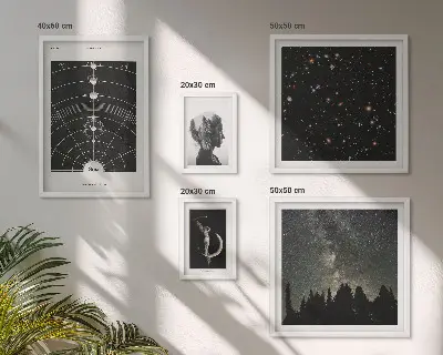 Conjunto de 5 quadros decorativos com tema de inspirações cósmicas da galáxia