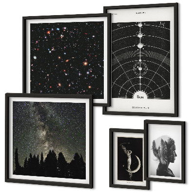 Conjunto de 5 quadros decorativos Inspirações cósmicas da galáxia