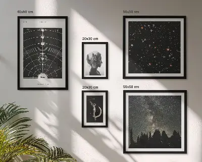 Conjunto de 5 quadros decorativos com tema de inspirações cósmicas da galáxia