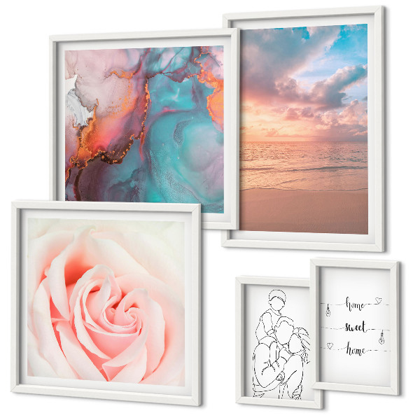 Conjunto de 5 quadros com moldura Paisagens marítimas românticas