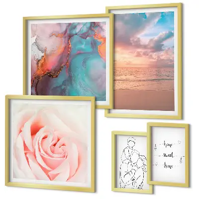Conjunto de 5 quadros com moldura com tema de paisagens marítimas românticas