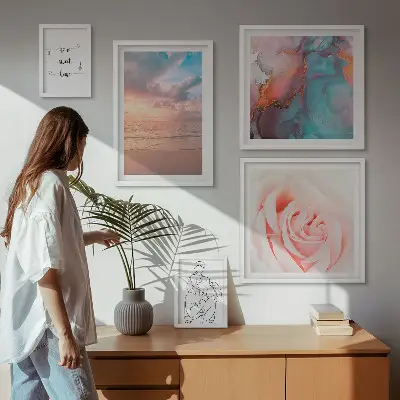 Conjunto de 5 quadros com moldura com tema de paisagens marítimas românticas