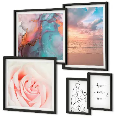 Conjunto de 5 quadros com moldura com tema de paisagens marítimas românticas