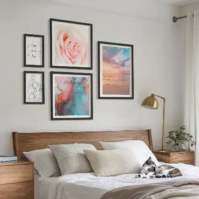 Conjunto de 5 quadros com moldura com tema de paisagens marítimas românticas