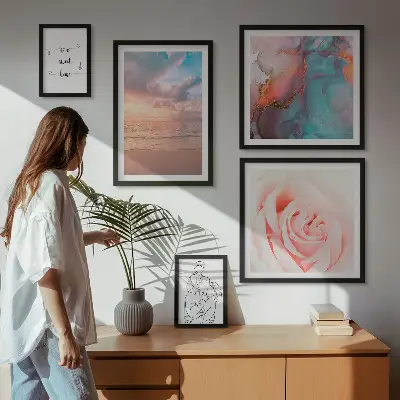 Conjunto de 5 quadros com moldura com tema de paisagens marítimas românticas