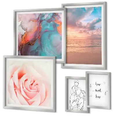 Conjunto de 5 quadros com moldura com tema de paisagens marítimas românticas
