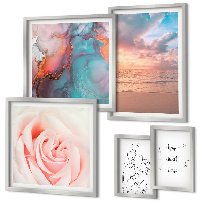 Conjunto de 5 quadros com moldura Paisagens marítimas românticas