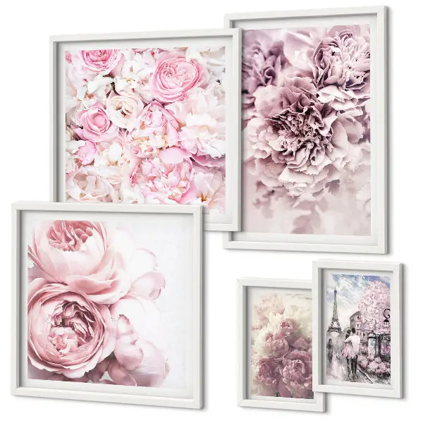 Conjunto de 5 quadros decorativos com estampas de arranjos florais vintage