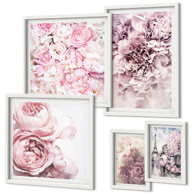 Conjunto de 5 quadros decorativos Arranjos florais vintage