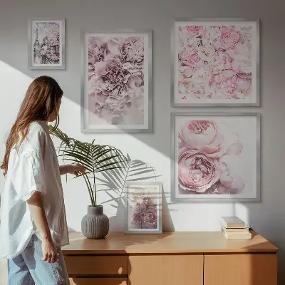 Conjunto de 5 quadros decorativos com estampas de arranjos florais vintage