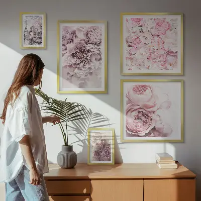 Conjunto de 5 quadros decorativos com estampas de arranjos florais vintage