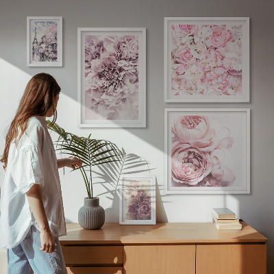Conjunto de 5 quadros decorativos Arranjos florais vintage