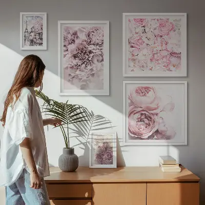 Conjunto de 5 quadros decorativos com estampas de arranjos florais vintage
