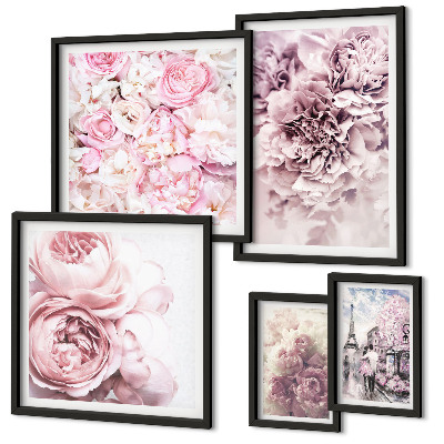 Conjunto de 5 quadros decorativos Arranjos florais vintage