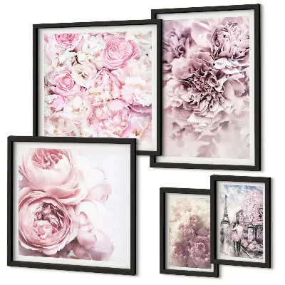 Conjunto de 5 quadros decorativos com estampas de arranjos florais vintage