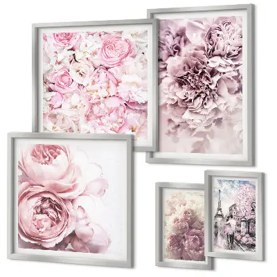 Conjunto de 5 quadros decorativos com estampas de arranjos florais vintage