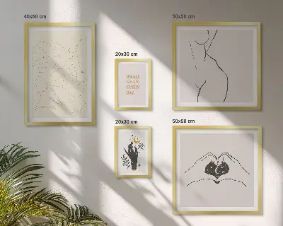 Galeria de parede com motivos espaciais minimalistas