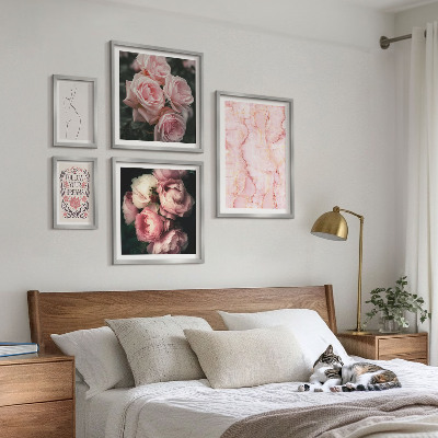 Conjunto de 5 quadros com moldura Flores rosa estilo boho