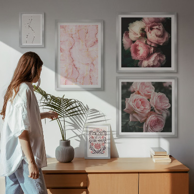 Conjunto de 5 quadros com moldura Flores rosa estilo boho